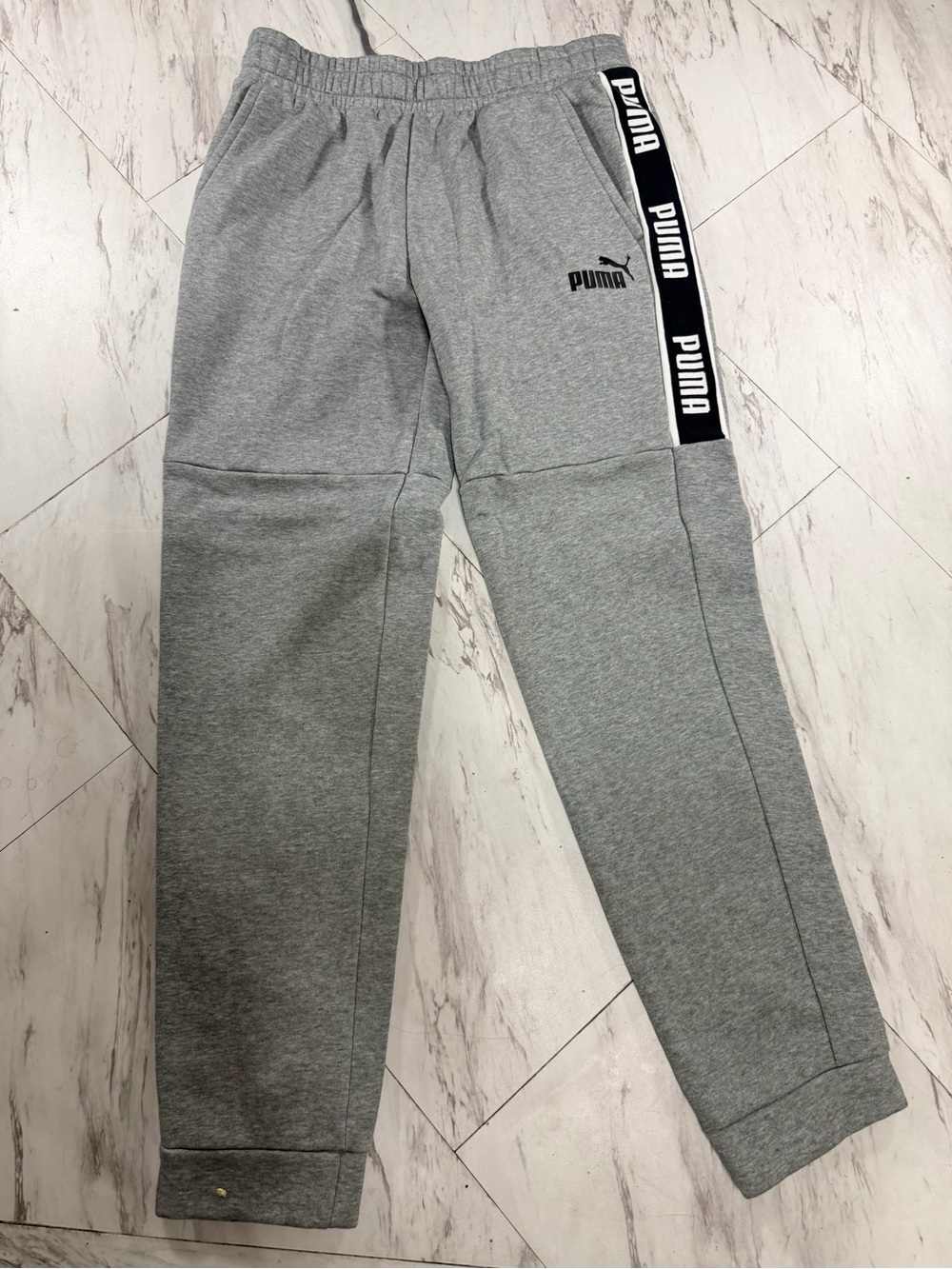 Puma Gray Athletic Logo Joggers with Black Branded Tape